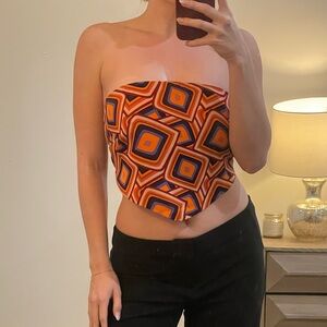 Superdown Orange Geometric Bandana Top
